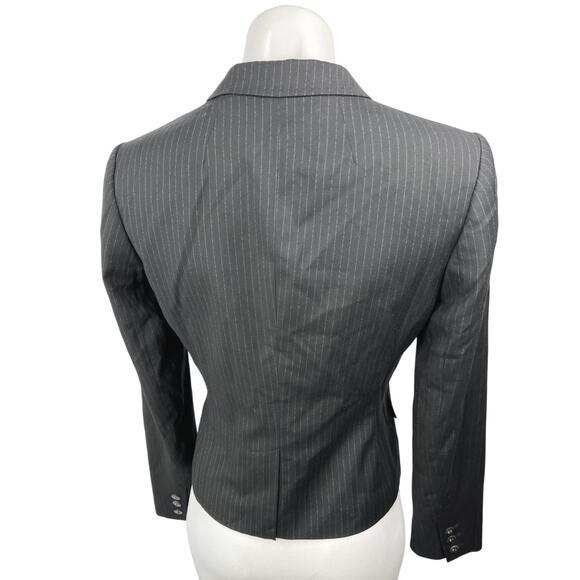 Calvin Klein Black Pinstriped Notch Collar Stretch Button Blazer Coat Jacket 2 - Picture 2 of 5